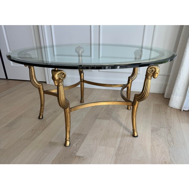 1970s 1970s Marge Carson 5-Legged Gilded Metal Cocktail Table With Original 1/2" Beveled Glass For Sale - Image 5 of 10