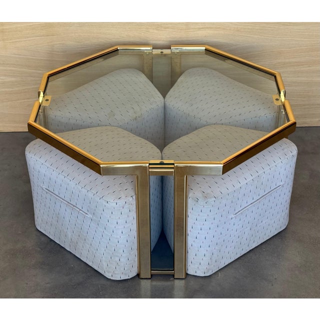 Mid 20th Century Hexagonal Gilded Coffee or Side Table with Four Nesting Stools with Glass Top For Sale - Image 10 of 18