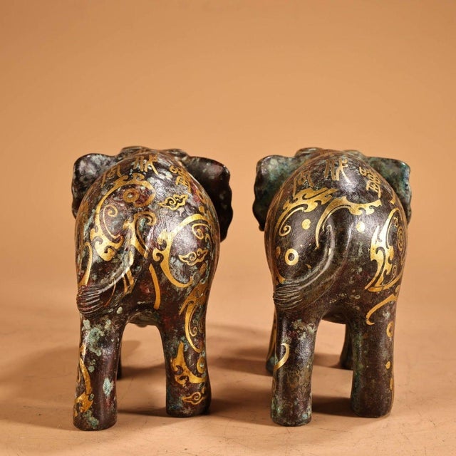 Metal Pair of Vintage Bronze Elephant Statues For Sale - Image 7 of 9