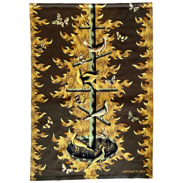 Jean Picart Le Doux, French (1902 - 1982) "Au Rendez Vous Des Oiseaux" Larger handmade wool Aubusson tapisserie Produced...