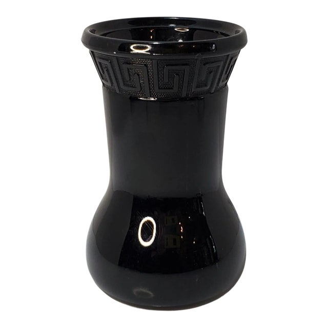 Art Deco Le Smith Black Amethyst Greek Key Vase For Sale