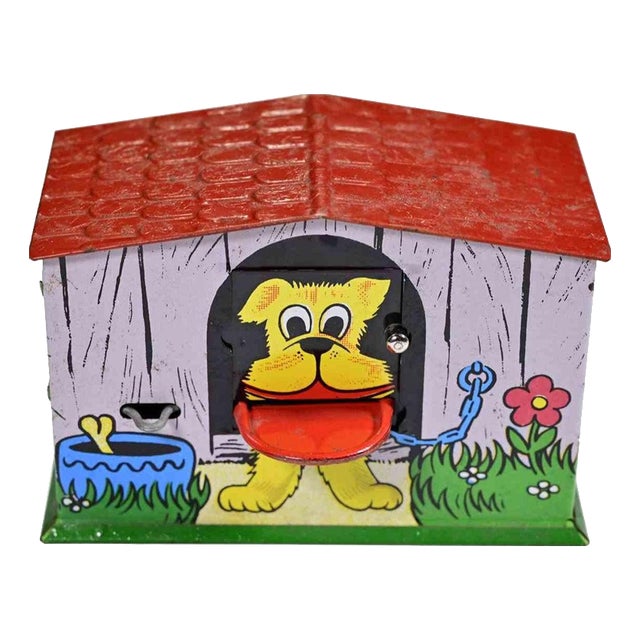 Vintage Tin Toy Dog House with Pop Out Tongue, Mid-20th Century For Sale