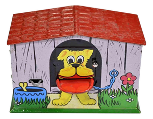 Vintage Tin Toy Dog House with Pop Out Tongue, Mid-20th Century