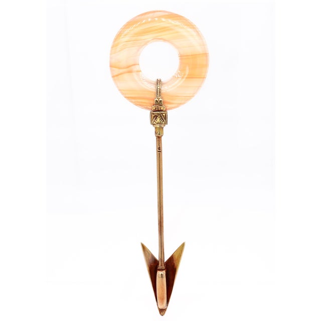 Antique Art Deco 14k Gold and Carved Agate Jabot Pin For Sale - Image 14 of 15
