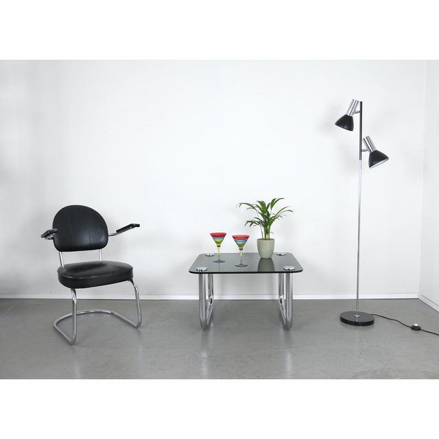 1970s Space Age Coffee Table with Smoked Glass Top and Chrome Runners, Germany, 1970s For Sale - Image 5 of 18