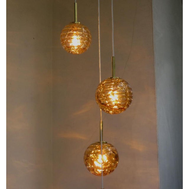 Amber and Clear Glass and Brass Cascade Ceiling Lamp from Doria Leuchten, 1970s For Sale - Image 4 of 18