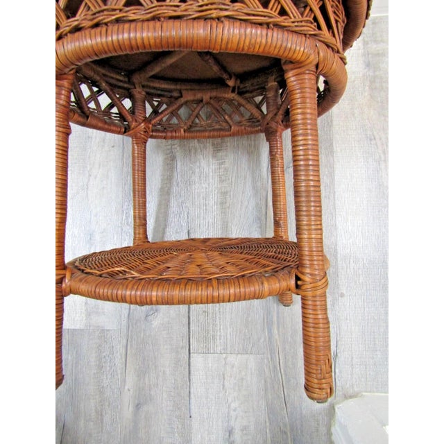 Wood Vintage Wicker Over Rattan Round End/Side Table Circa 1960s For Sale - Image 7 of 11