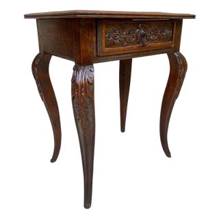 French Carved Walnut Side Table, 1940s For Sale