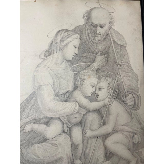 16th Century Antique 16th Century Original Religious the Holy Family Pencil Drawing Sketch For Sale - Image 5 of 13