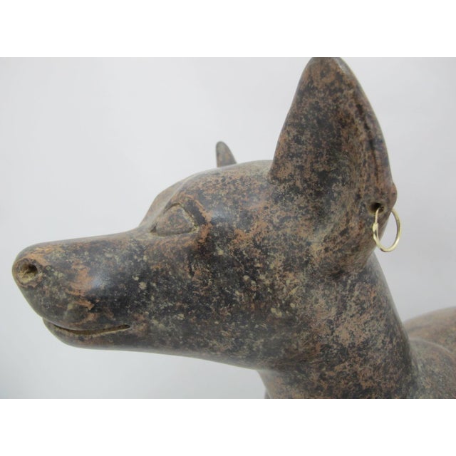 Late 20th Century Large Colima Mexican Pottery Reproduction Plump Dog Statue With Earrings For Sale - Image 5 of 12