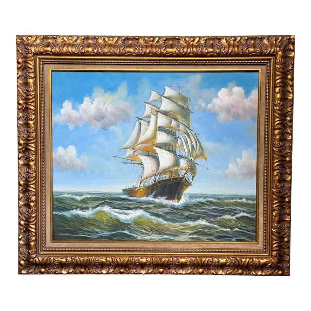 Nautical Sailing Ship Studio Art - Framed For Sale