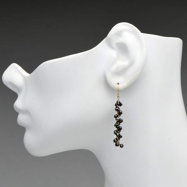 Contemporary 18KY Black Diamond(15.0) Bead Cluster Drop Earrings, 2 pieces For Sale - Image 3 of 3