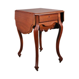 Antique Victorian Walnut Dropleaf Sewing Stand Side Table For Sale