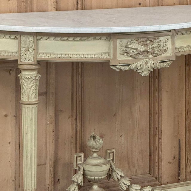 Wood French Louis XVI Painted Demilune Console With Carrara Marble Top For Sale - Image 7 of 17