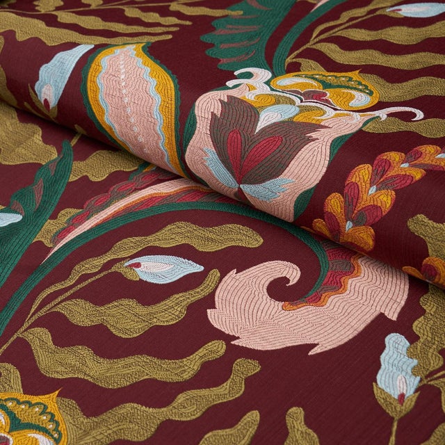Schumacher SAMPLE - Schumacher X Laura Gonzalez Jaipur Fantaisie Fabric In Aubergine For Sale - Image 4 of 4