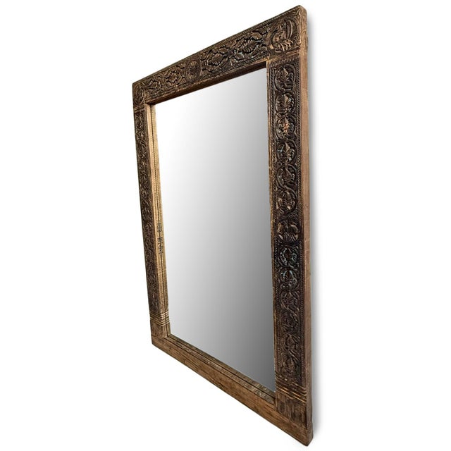 Mid 20th Century Original Vintage Indian Carved Full Length Mirror For Sale - Image 5 of 9