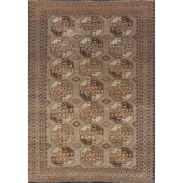 Mid 20th Century Hand-Knotted Vintage Ersari Rug With Gul Design in Brown, Ivory & Almond For Sale - Image 13 of 13