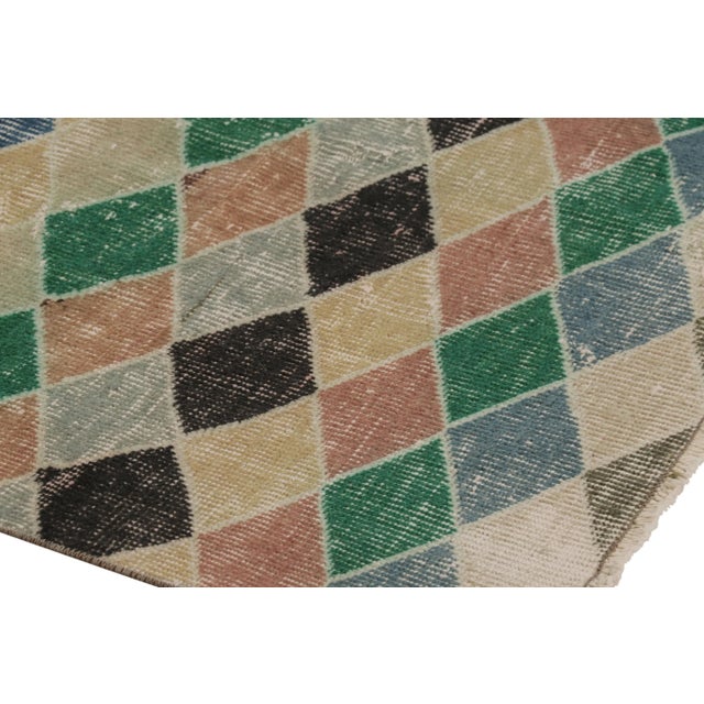 Traditional Vintage Distressed Runner Rug, Bold Polychromatic Geometric Pattern - Rug & Kilim For Sale - Image 3 of 8