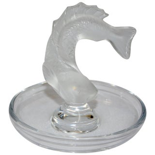 Lalique Clear and Satin Crystal Glass Koi Fish Ring Dish For Sale