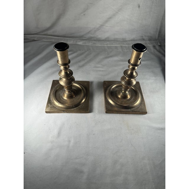 Antique 17th Century Pair of Dutch Bronze Candlesticks. For Sale - Image 9 of 12