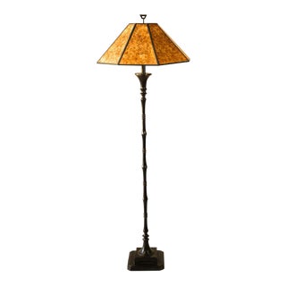 Art Deco Black Metal Floor Lamp with Mica Shade For Sale