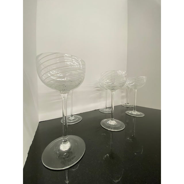 1970s Vintage Hand Blown White Swirl Wine Glasses, Singed by Artist - Set of 6 For Sale - Image 5 of 13