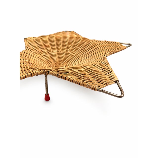 Mid-Century Modern Vintage Mid-Century Modern 4th of July Sculptural Rattan Star Fruit Basket With Metal Feet, Circa 1950s–1960s For Sale - Image 3 of 6