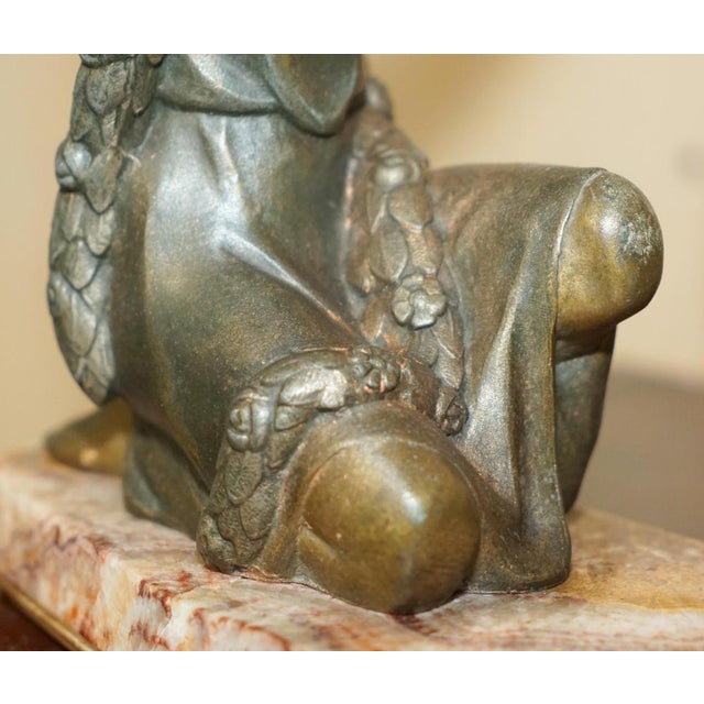 Antique French Art Deco Cold Painted Bronze Table Lamp with Marble Base For Sale - Image 9 of 18