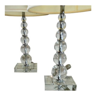 Vintage Heavy Stacked Glass Ball Table Lamps – Hollywood Regency MCM Sculptural Lighting Set For Sale