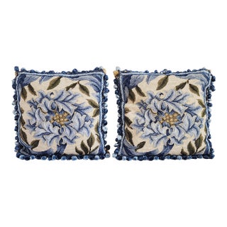Aubusson Style Chrysanthemum Needlepoint Pillows-a Pair For Sale
