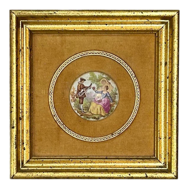 Set of 2, B&s Hand Painted Framed Porcelain Medallions For Sale