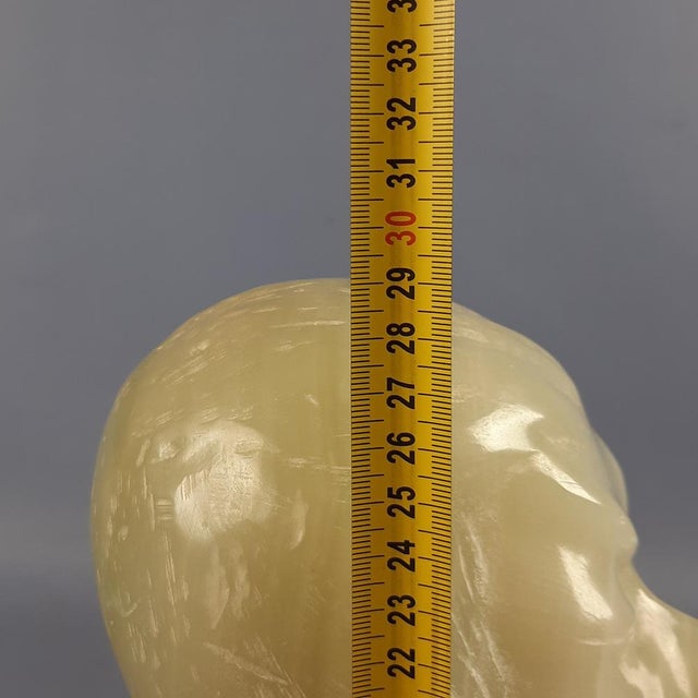 Vintage Stylized Woman's Head Sculpture in Green Onyx Stone with Marble Base, 20th Century For Sale - Image 16 of 17