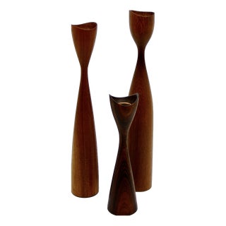 Danish Teak and Rosewood Candlesticks, 1960, Set of 3 For Sale