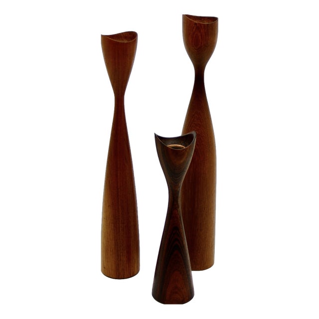 Danish Teak and Rosewood Candlesticks, 1960, Set of 3 For Sale