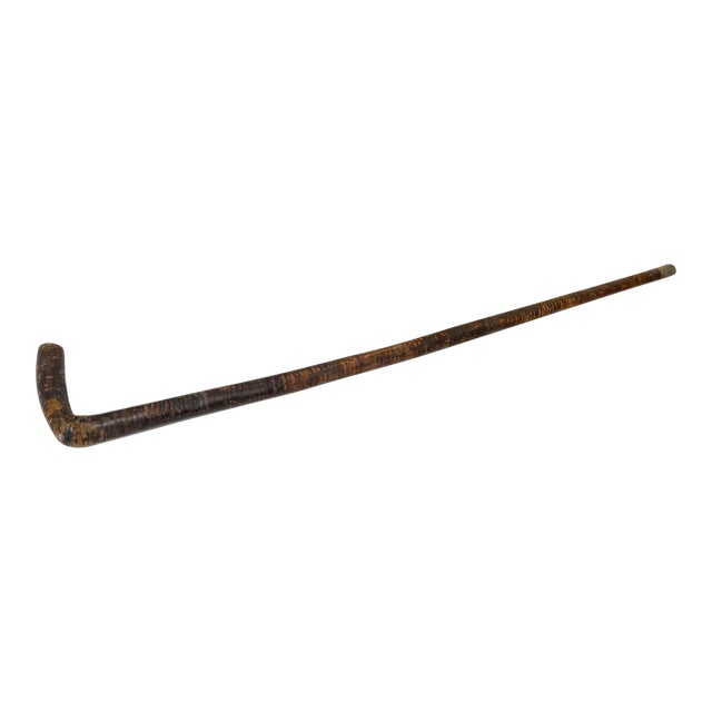 Antique 19th Century Handmade Segmented Brown Leather Walking Stick Cane For Sale