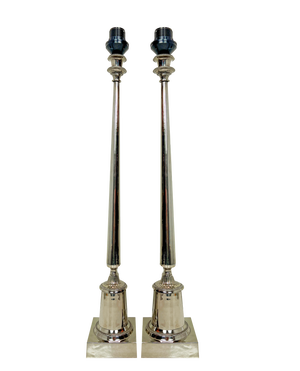 Large Chromed Brass Silver-Color Table Lamps, 1980s, Set of 2