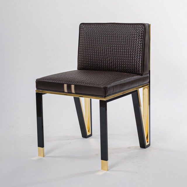 Not Yet Made - Made To Order Bizimyer Furniture, "Stella" Chair With Bronze and Exclusive Woven Leather, Tailor Made, Istanbul For Sale - Image 5 of 18