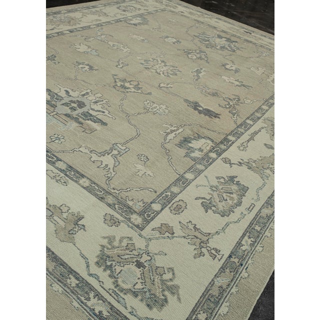 Textile Turkish Oushak Rug Olive & Blue Handwoven Wool Rug 10'3" X 14'4" For Sale - Image 7 of 9