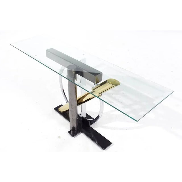 Metal Kaizo Oto for Design Institute of America Postmodern Steel and Brass Console Table For Sale - Image 7 of 7