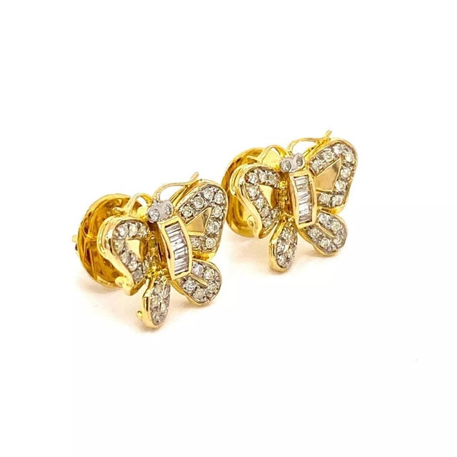 Contemporary Diamond Butterfly 18k Yellow Gold Stud Earrings, 2 Pieces For Sale - Image 3 of 8
