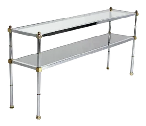 Mid-Century Modern Chrome Brass and Glass Two-Tier Table