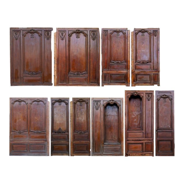 Antique French Paneling - Louis Xv Style - Carved Oak - Ten Piece Set For Sale
