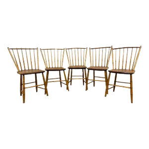 Antique Country Primitive Colonial Windsor Handmade Birdcage Dining Side Chairs