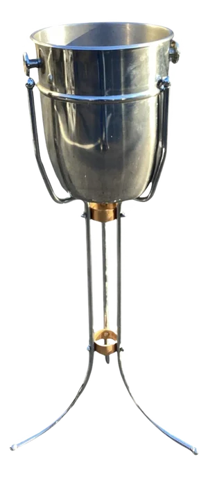 Vintage Polished Steel and Bronze Champagne Bucket with Stand