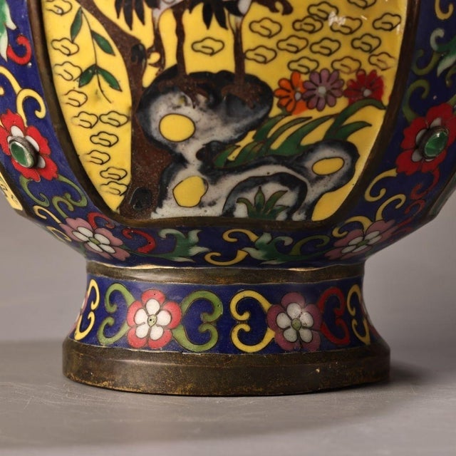 Pair of Large Vintage Cloisonné Enamel Panel Vases With Handles | Chairish