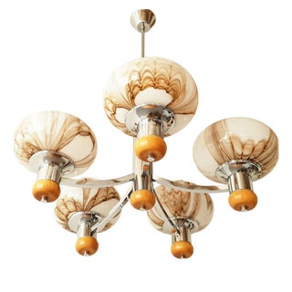 Vintage Chandelier in Glass with Marble and Steel, 1960s For Sale