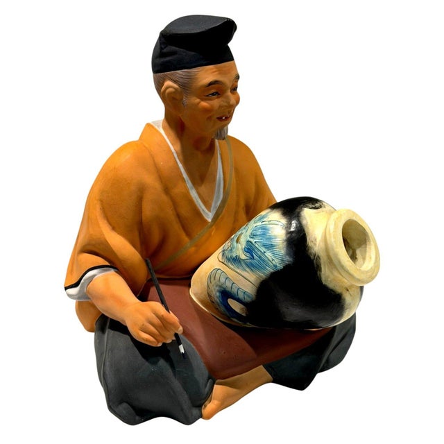Black Vintage Hakata Urasaki Japanese Pottery Painter Clay Doll Figurine 8" Japan For Sale - Image 8 of 10
