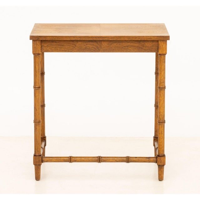Modern Faux Bamboo Oak Side Table, the rectangular top with book-matched "cathedral" veneer. 22.25" H x 20.75" W x 14" D....