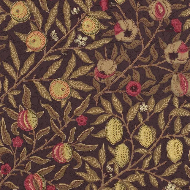 Morris & Co Fruit Wallpaper in Wine/Manilla For Sale