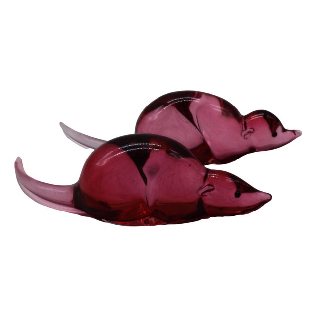 Vintage Italian Pink Murano Glass Mice by Archimede Seguso, 1950s, Set of 2 For Sale